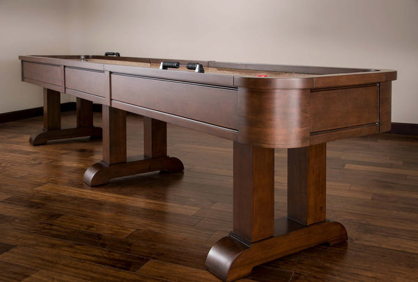 Angled view of the American Heritage Milan shuffleboard table.