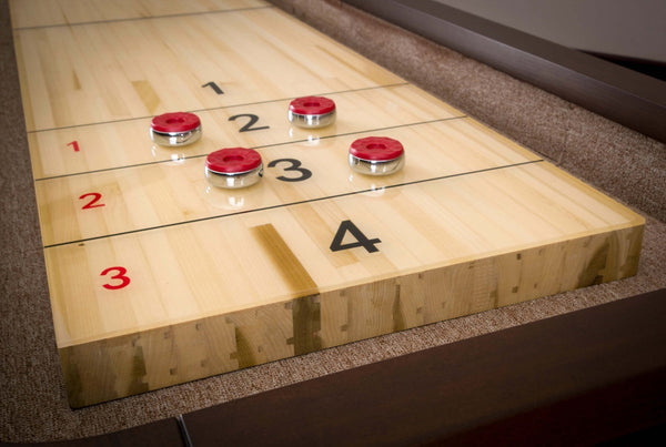 Closeup on the American Heritage Milan shuffleboard table.