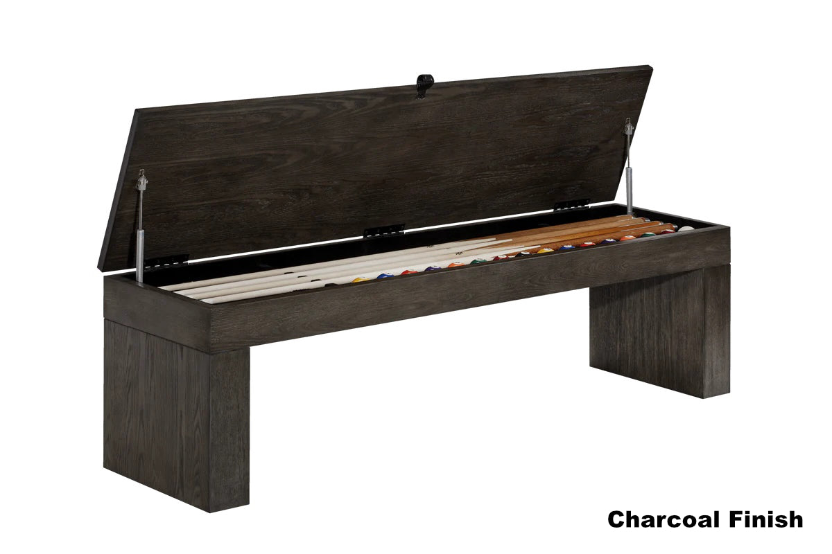 American Heritage Vancouver pool table bench with storage for billiard accessories.