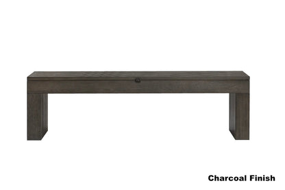 American Heritage Vancouver dining bench with a charcaol finish and storage for billiard accessories under the seat.