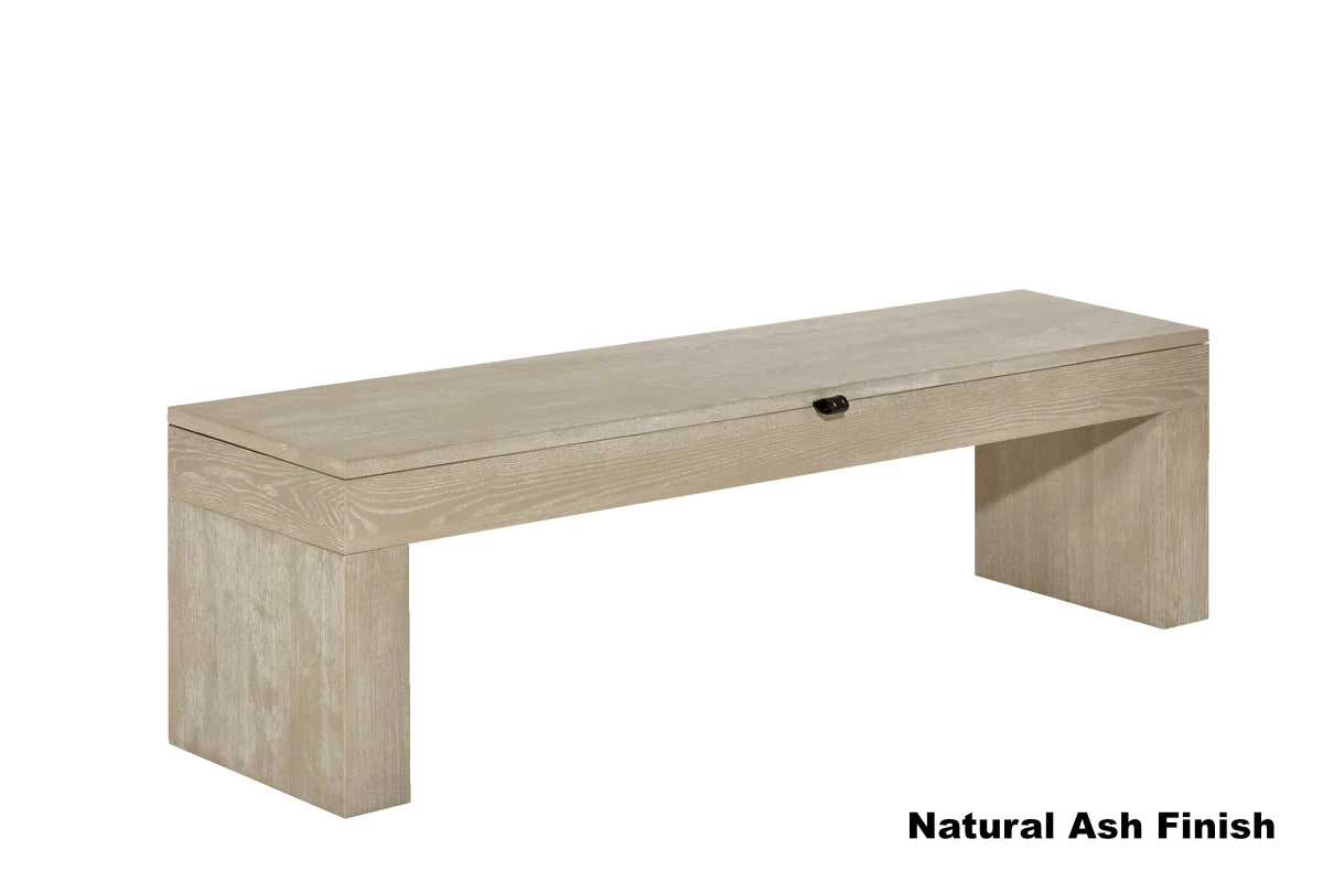 American Heritage Vancouver pool table dining bench in Natural Ash - stores billiard accessories underneath the seat.
