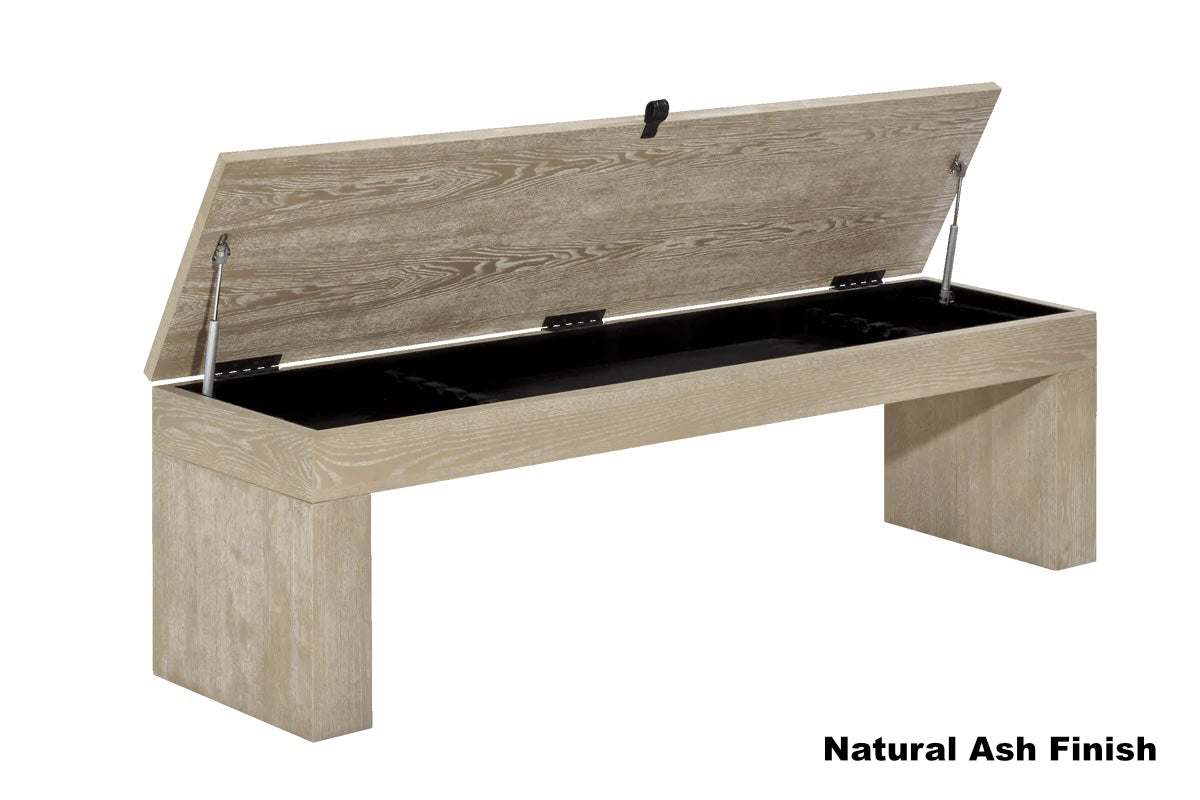 American Heritage Vancouver pool table wooden dining storage bench in Natural Ash with open seat.