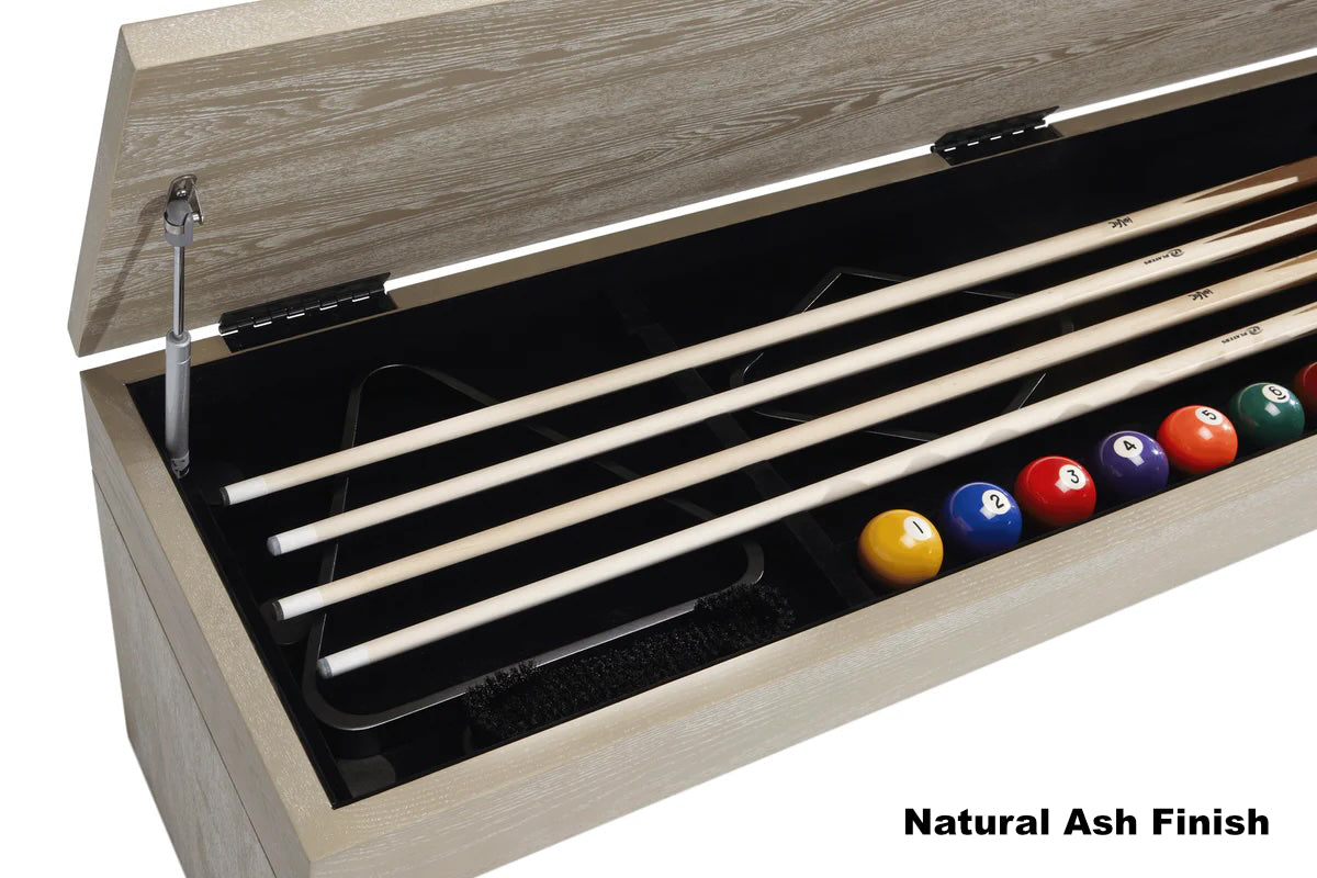 Vancouver pool table storage bench in a Natural Ash wood finish by American Heritage.