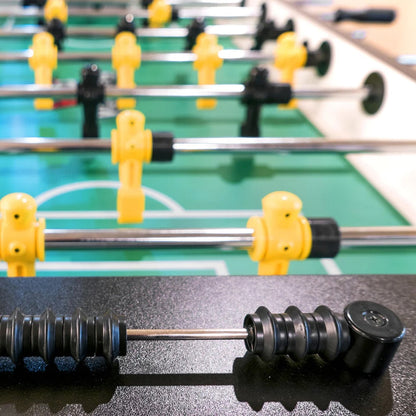Velocity Pro Am foosball table by American Heritage - closeup on plastic players and abacus scoring system.