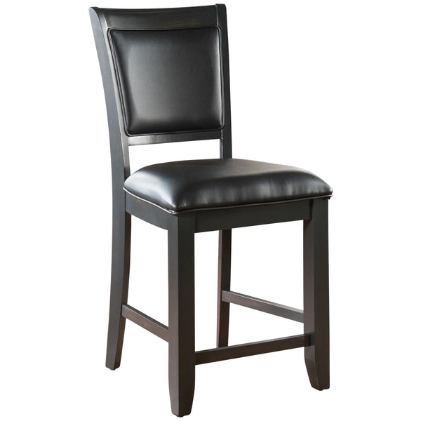 The American Heritage Westwood chair with comfortable black pleather seating and a wood frame.