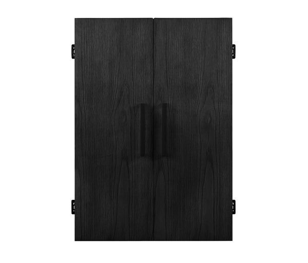 American Heritage wooden Alta dartboard cabinet finished in Black Ash.