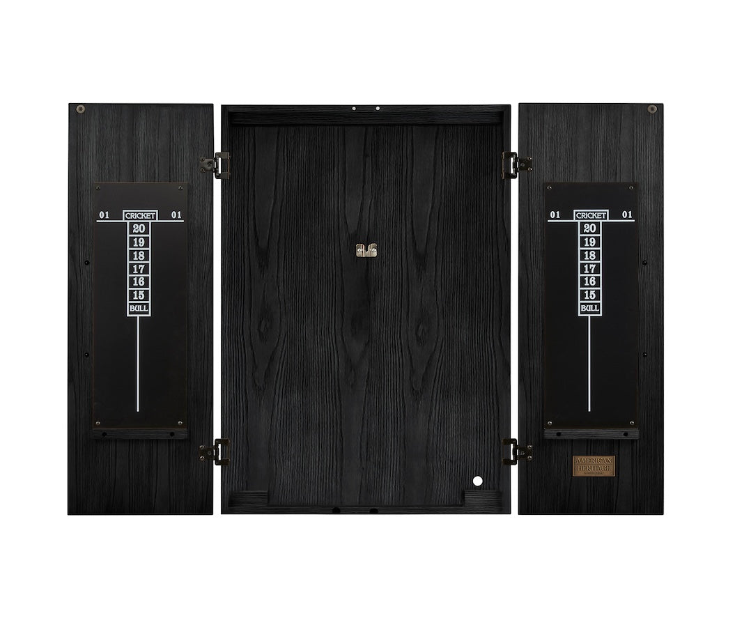 American Heritage Alta dartboard cabinet with a Black Ash finish.