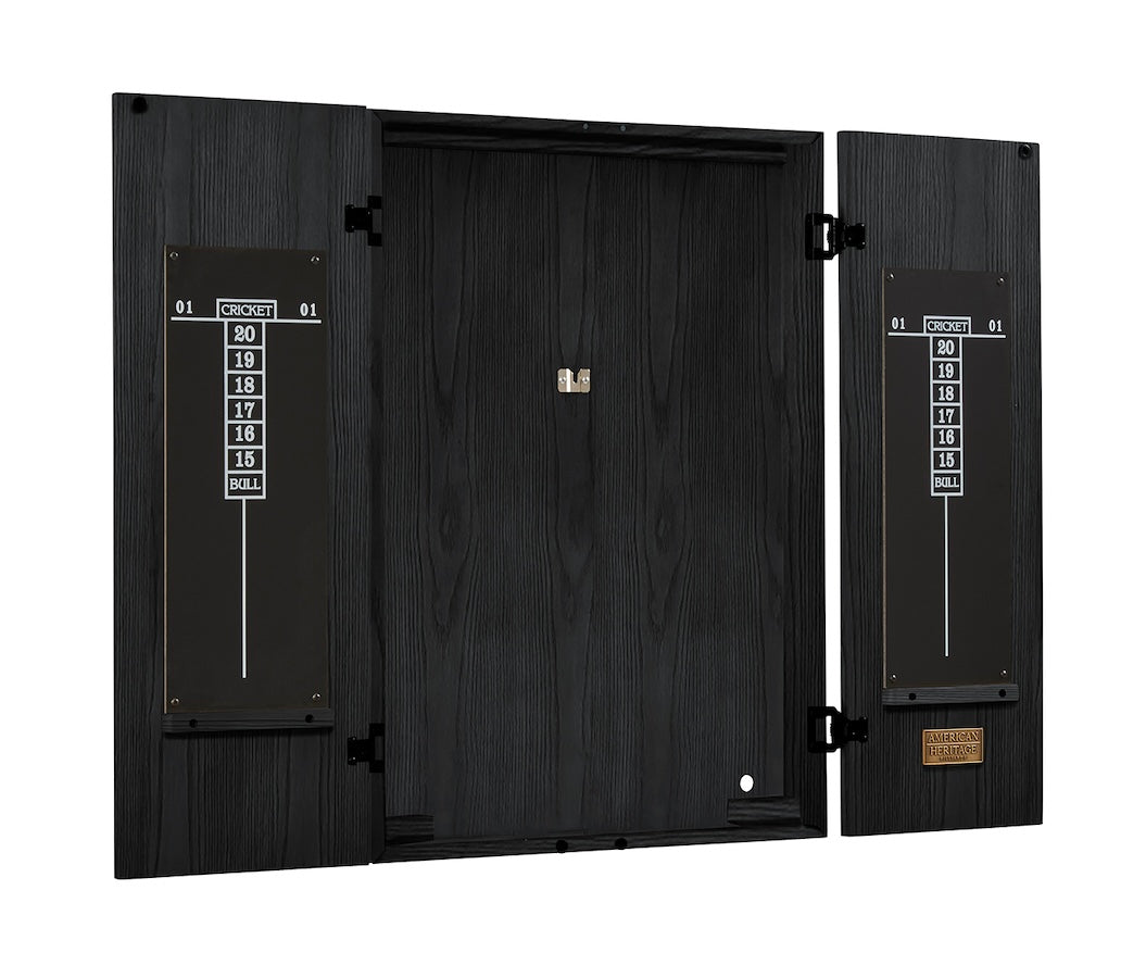 The Alta dartboard cabinet in Black Ash designed by American Heritage.