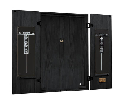The Alta dartboard cabinet in Black Ash designed by American Heritage.