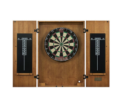 American Heritage Alta dartboard cabinet with a Brushed Walnut finish.
