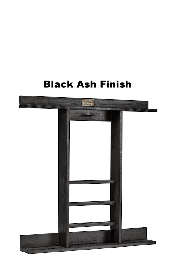 Empty American Heritage Bluegrass pool cue rack in Black Ash finish.
