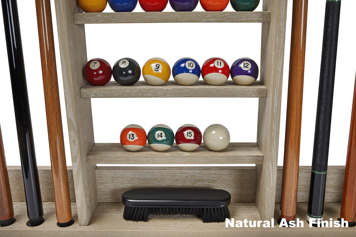 Closeup of Bluegrass cue rack in Natural Ash finish | designed by American Heritage.