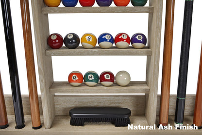 Closeup of Bluegrass cue rack in Natural Ash finish | designed by American Heritage.