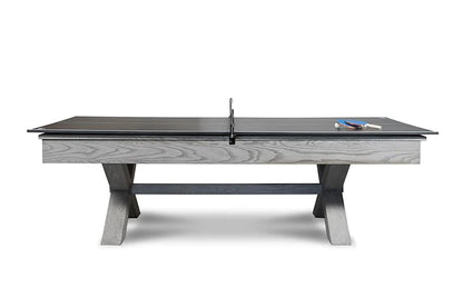 An Isabella table tennis top on a Manhattan slate pool table.