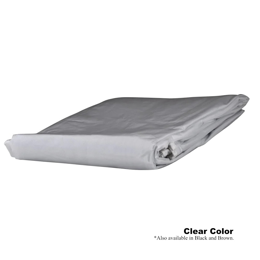 American Heritage plastic pool table cover available in Clear, Black, and Brown color.