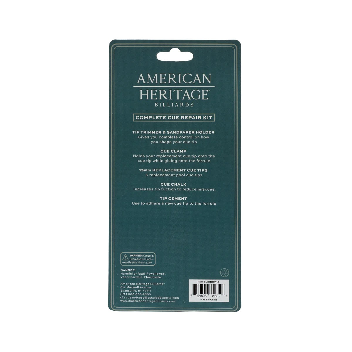 Package instructions for the American Heritage cue repair kit.