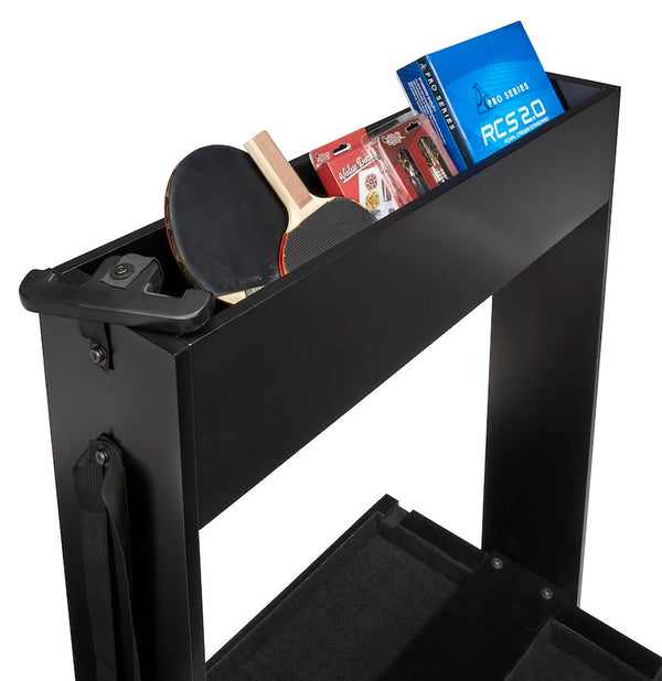 American Heritage pool table conversion valet storage slot for game or ping-pong accessories.