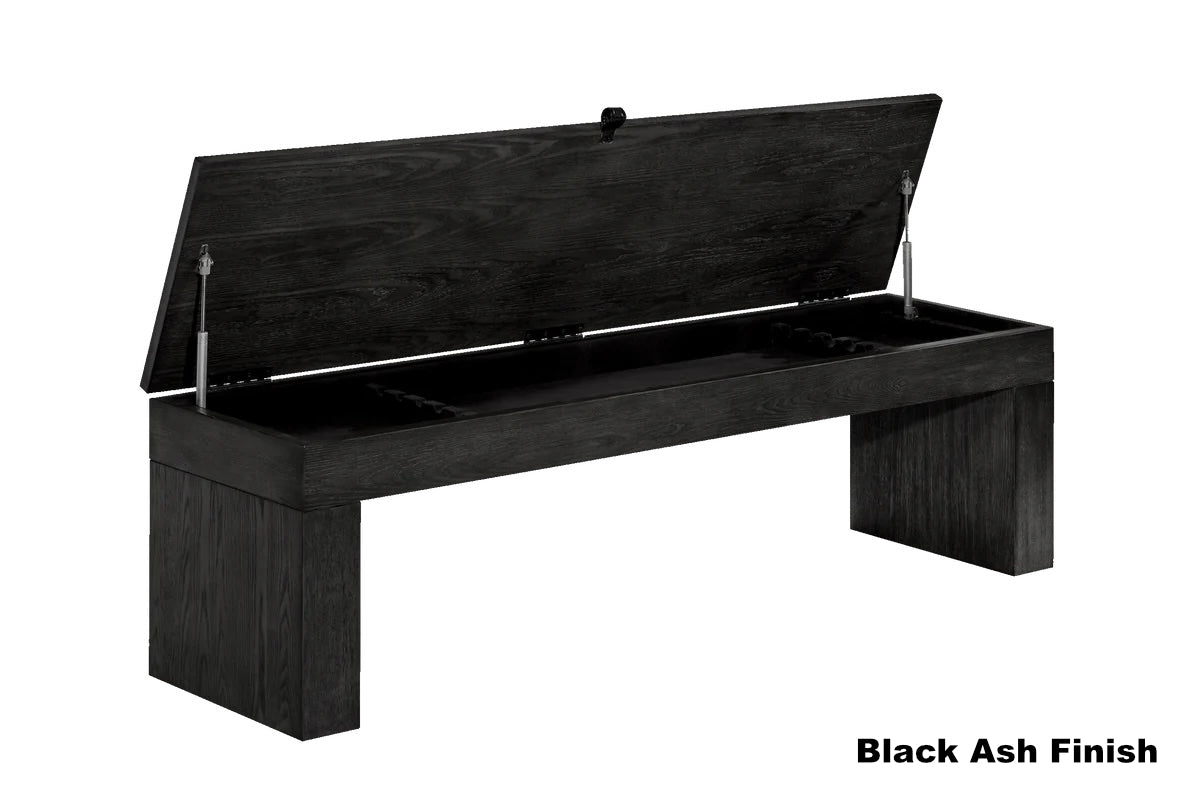 American Heritage Vancouver pool table wooden dining storage bench in Black Ash wood finish.