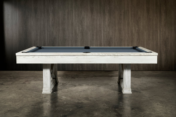 Side view of the Isabella Agriturismo slate pool table in whitewash with a studio background.