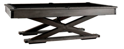 Side view of the Quest pool table by American Heritage with black felt cloth and a Glacier finish.