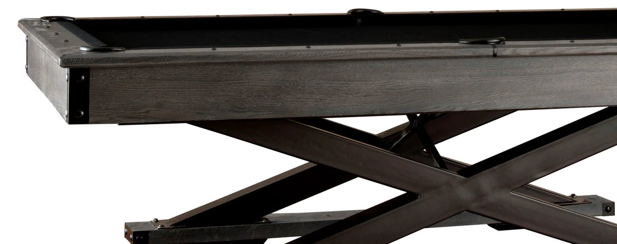 The Quest slate pool table in a Glacier finish designed by American Heritage with a black felt color.
