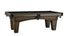 Angled side view of the Austin pool table designed by American Heritage with black felt and a Riverbank finish.