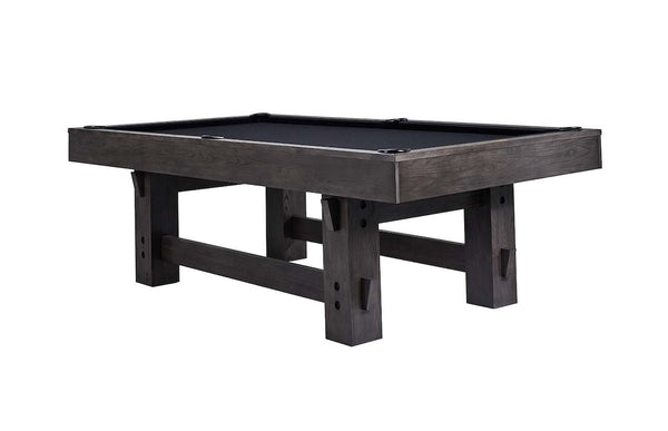 Corner view of the Bristol slate pool table in Charcoal and black felt designed by American Heritage.