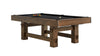 Angle side view of the Bristol slate pool table by American Heritage with black felt and a Harvest wood finish.