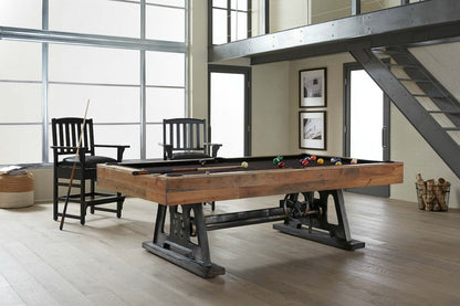 An American Heritage Da Vinici billiard table in black felt complete with spectator chairs.