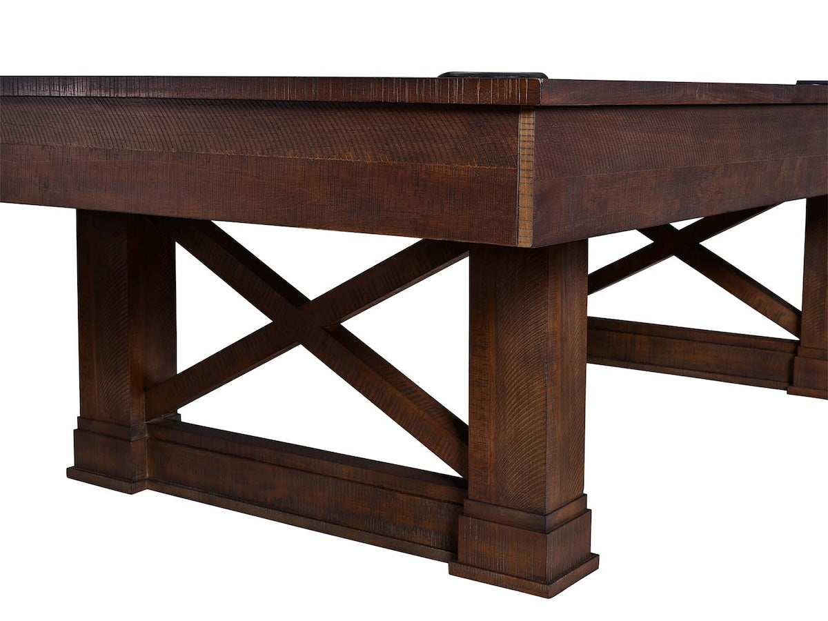 Close-up on the table legs of the Farmhouse slate pool table designed by American Heritage. 