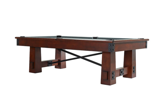 Fresco slate pool table by American Heritage in a Navajo finish and blue gray felt color.