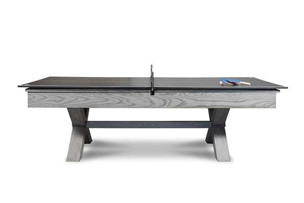 A side view of the Isabella Agriturismo slate pool table in whitewash with a ping-pong top.