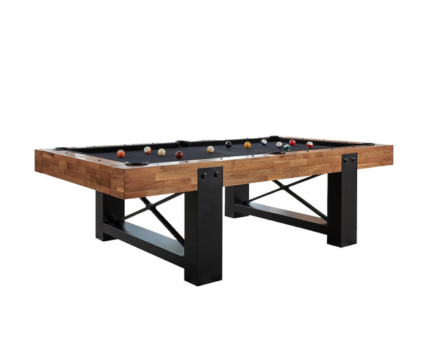 The Knoxville slate pool table in an Acacia finish with black felt designed by American Heritage
