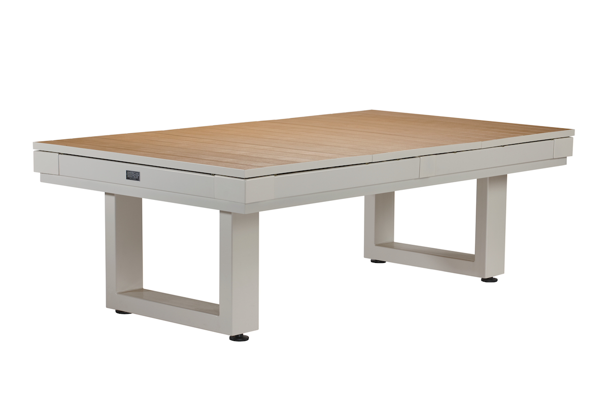 A Lanai slate pool table in an Oyster Gray finish by American Heritage.