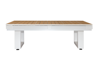The Lanai slate pool table designed by American Heritage in Pearl White with a dining top.