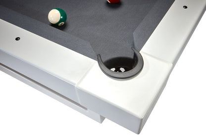 Close-up on a corner drop pocket of an American Heritage Lanai slate with a Pearl White finish.