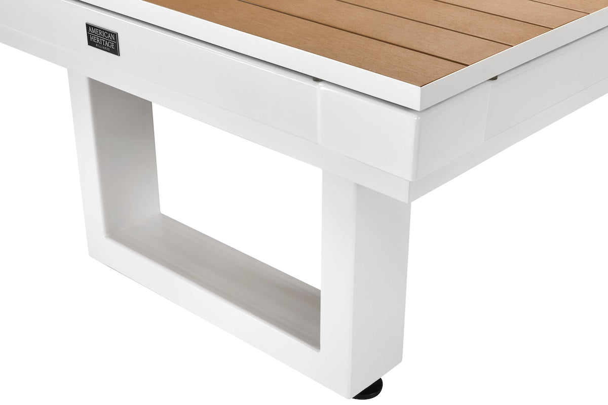 The legs of the Lanai slate pool table in a Pearl White finish by American Heritage.