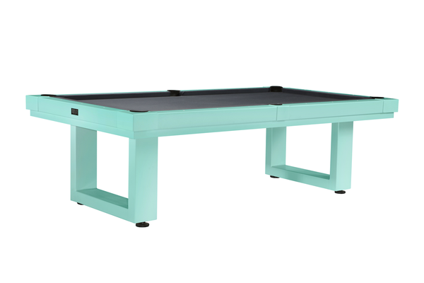 A Lanai slate pool table in a Seafoam Teal finish with black felt designed by American Heritage.