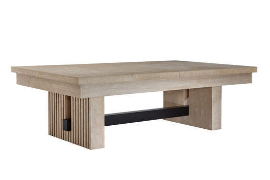 The Vancouver slate pool table in a Natural Ash finish and covered with a dining top. Designed by American Heritage.