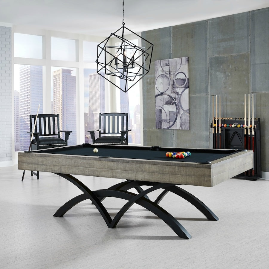 A Victory pool table complete with spectator chairs and cue ball 